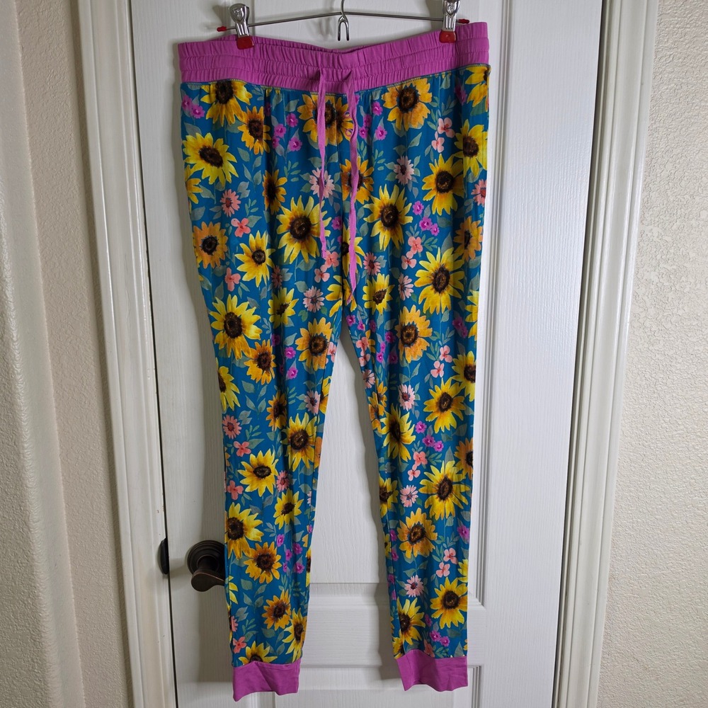 Little Sleepies Sunflower Bamboo Pajama Pants Women's Medium Blue Pink Joggers